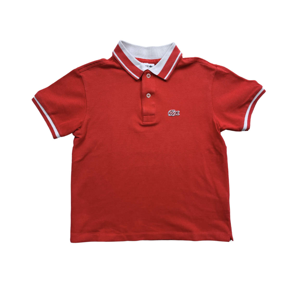 LACOSTE - Polo rouge col rayé - 10 ans