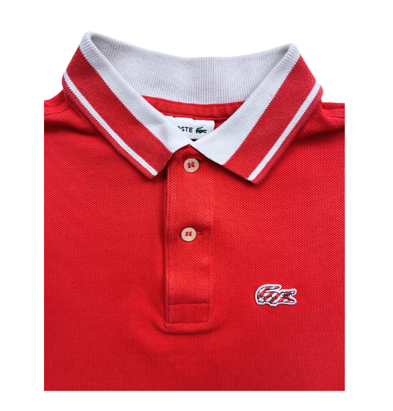 LACOSTE - Polo rouge col rayé - 10 ans