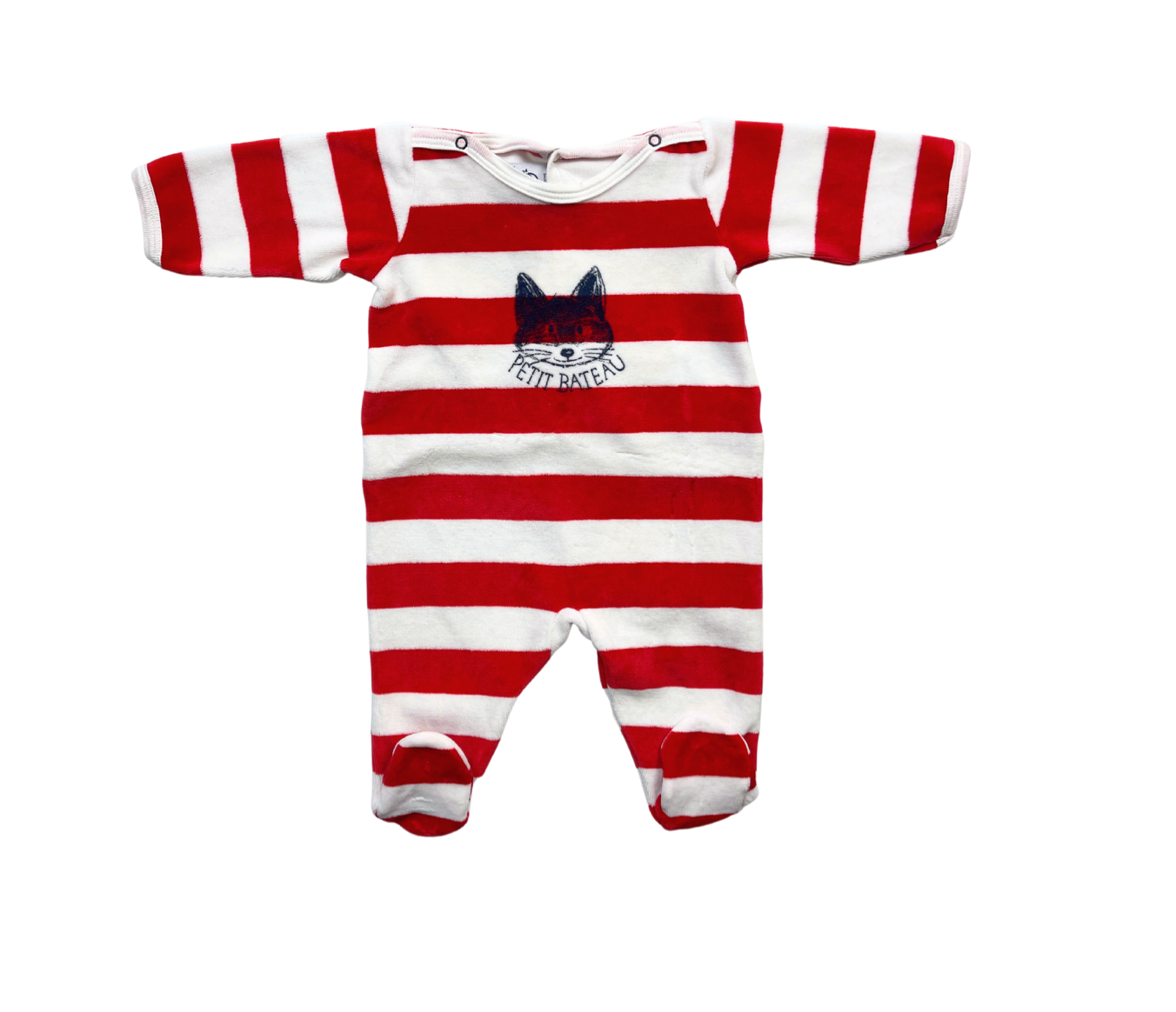 PETIT BATEAU - Pyjama velours à rayures rouges - 3 mois