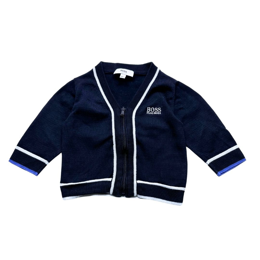 HUGO BOSS - Cardigan bleu marine et détails blanc - 9 mois