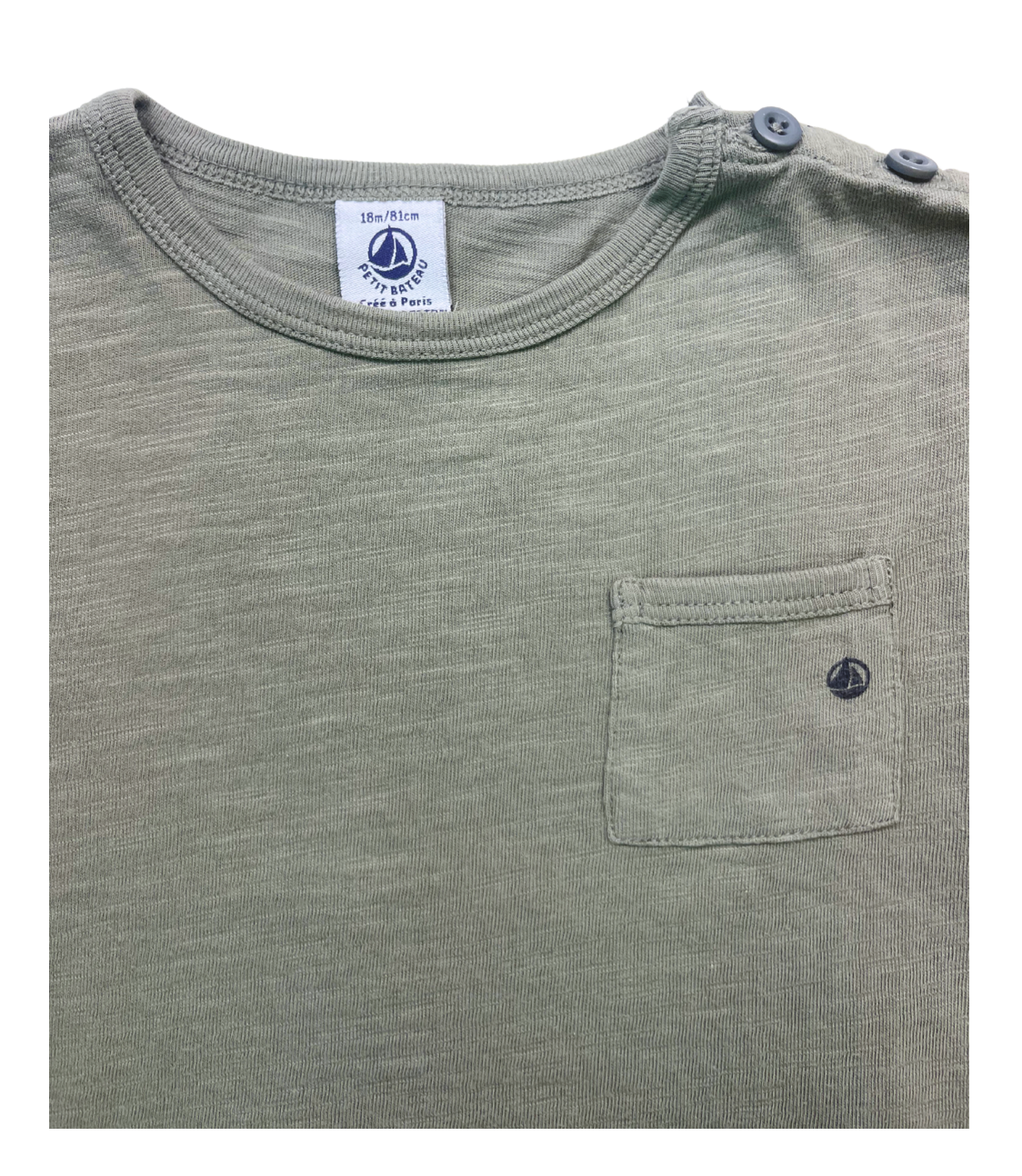 PETIT BATEAU - T-shirt en coton kaki - 18 mois