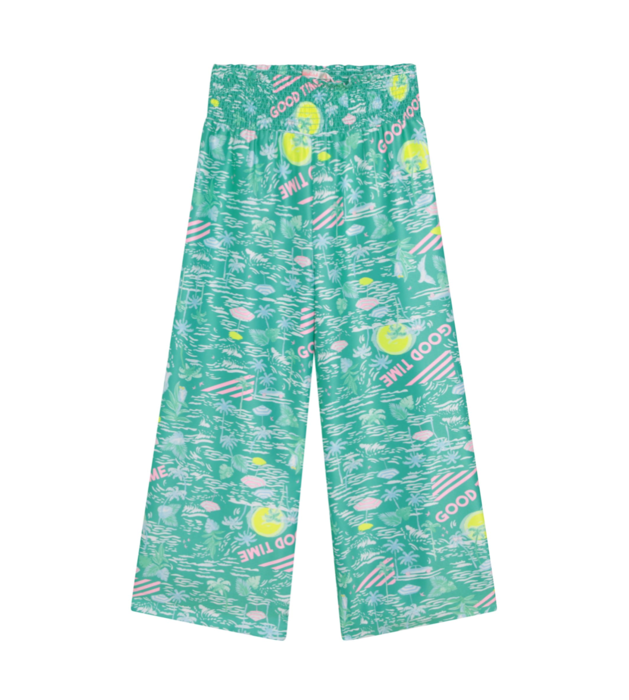 BILLIE BLUSH - Pantalon en satin vert motifs palmiers - 3 ans