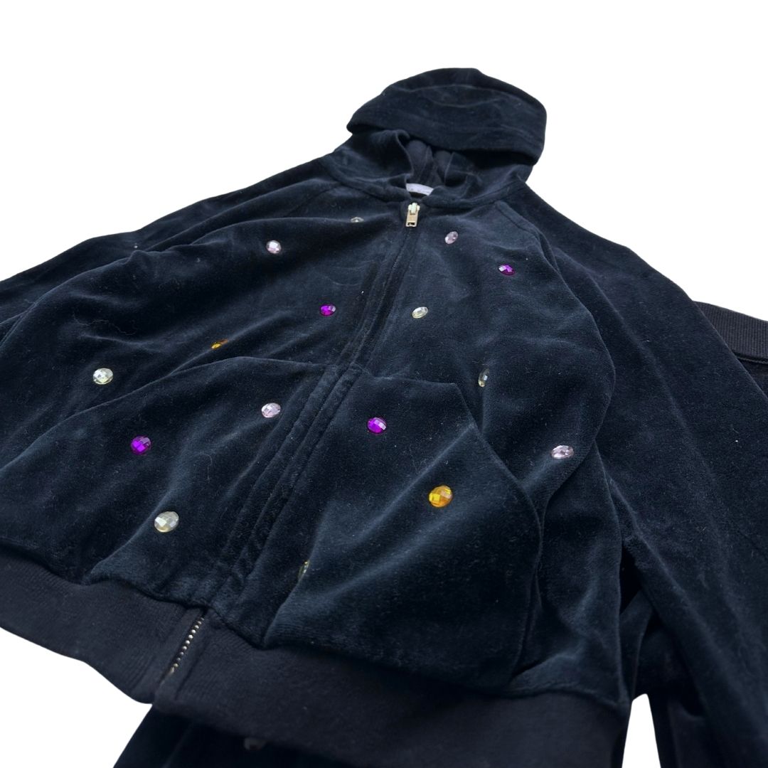 SONIA RYKIEL - Ensemble sweat zippé et jogging noir à strasses en velours - 8 ans