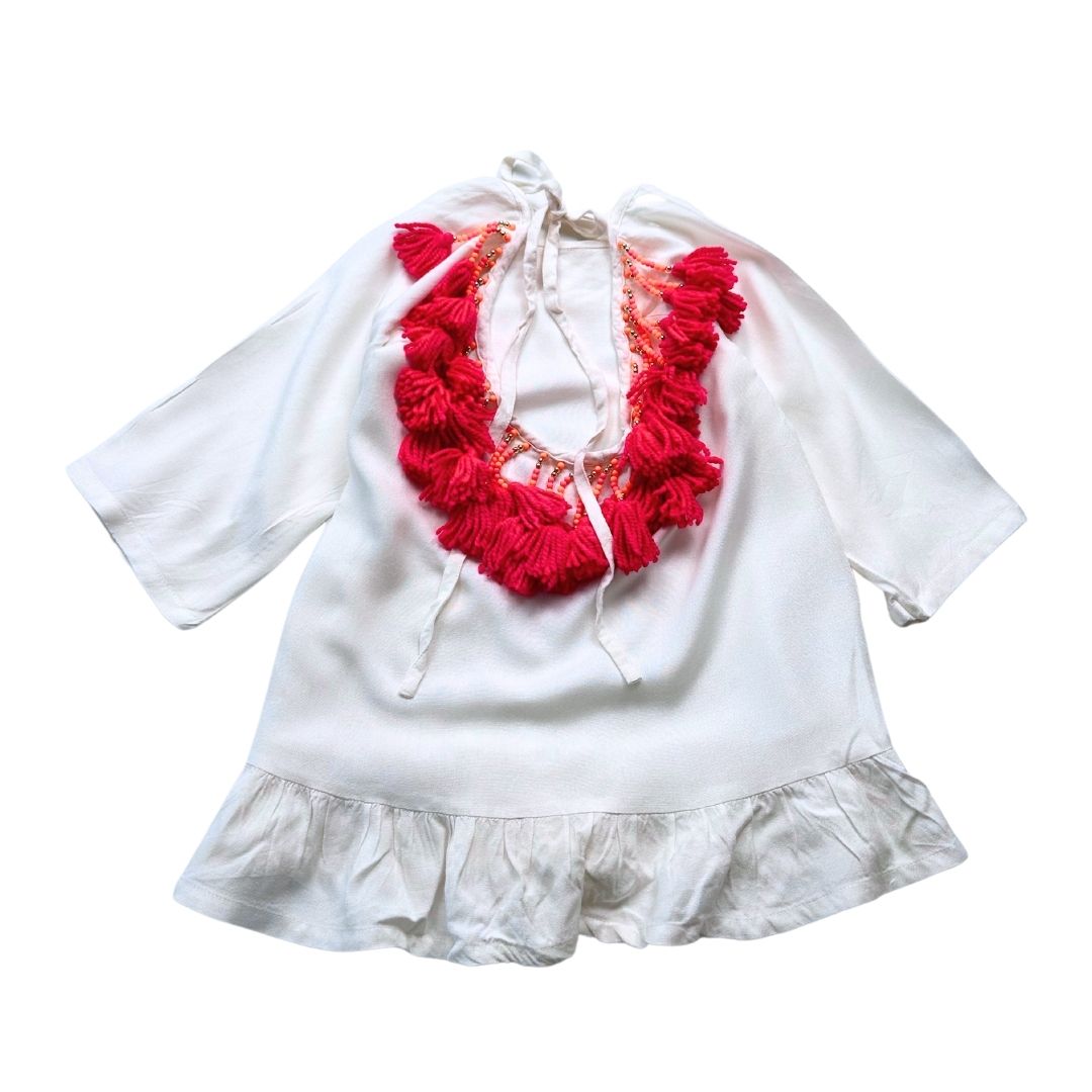 SUNDRESS - Robe blance avec pompons roses dans le dos roses - 2 ans