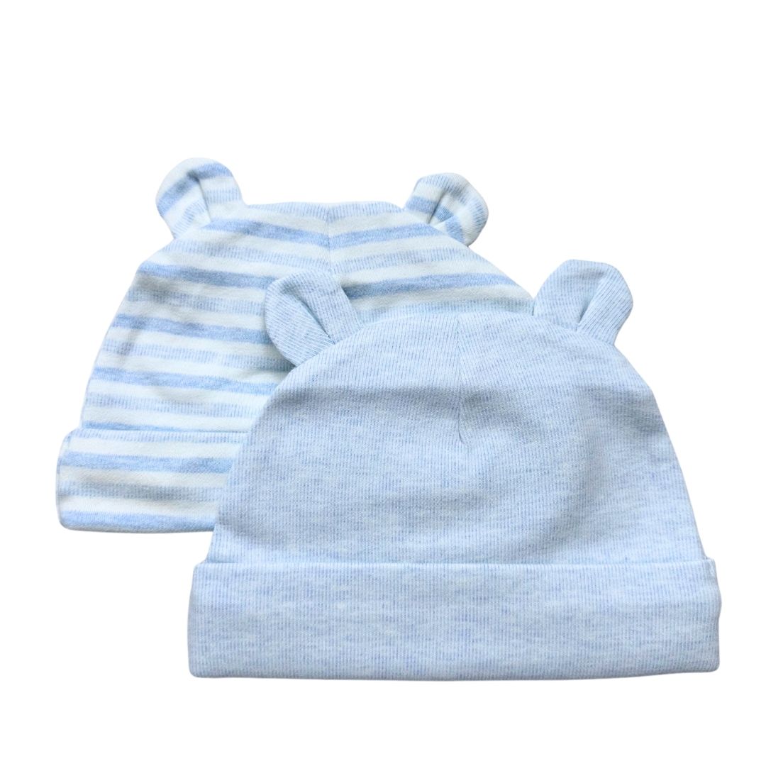 VINTAGE  - Lot de 2 bonnets bleus avec oreilles (neuf) - 6 mois