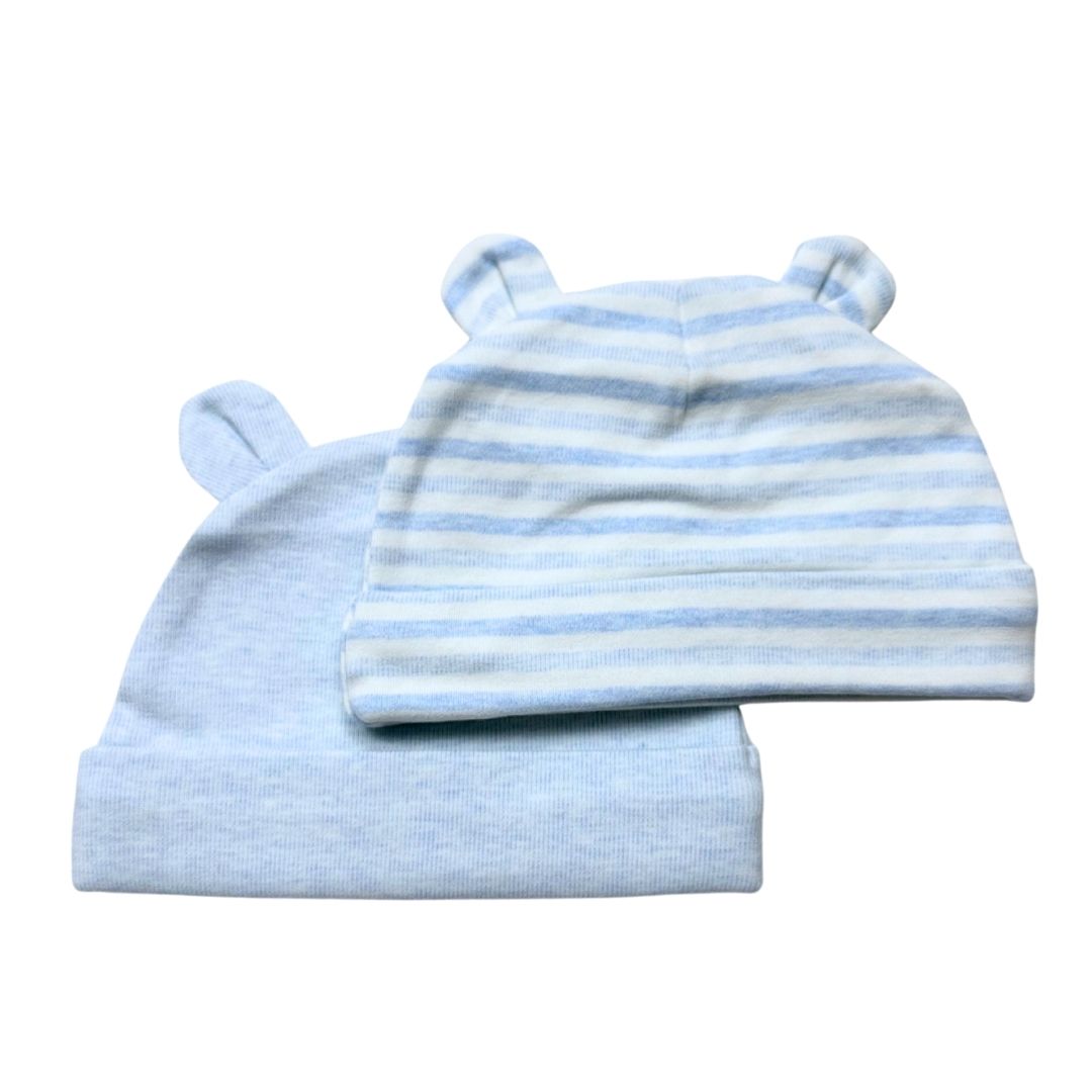 VINTAGE  - Lot de 2 bonnets bleus avec oreilles (neuf) - 6 mois