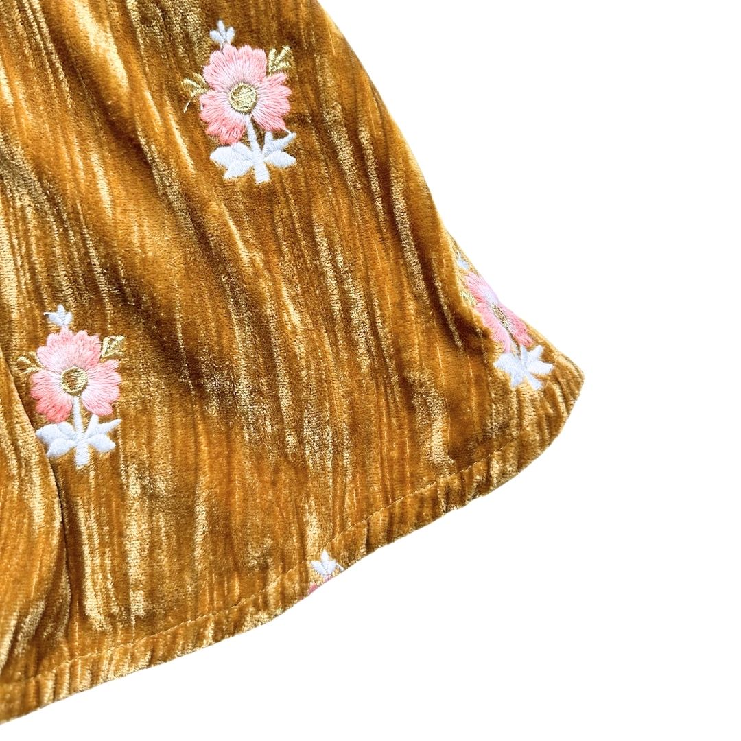 LOUISE MISHA - Jupe en velours moutarde avec fleurs brodés - 4 ans