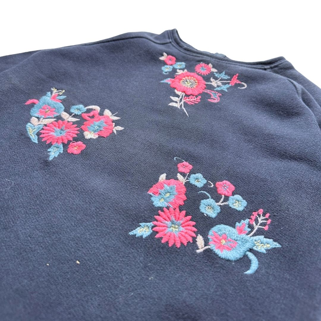 LOUISE MISHA - Sweat bleu marine avec fleurs brodés - 4 ans