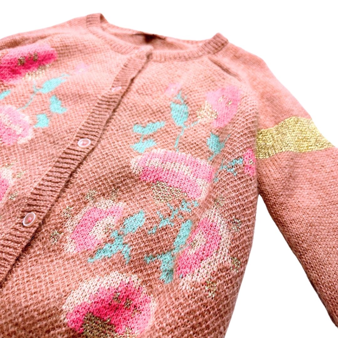 LOUISE MISHA - Cardigan rose avec imprimés en laine et alpage - 4 ans
