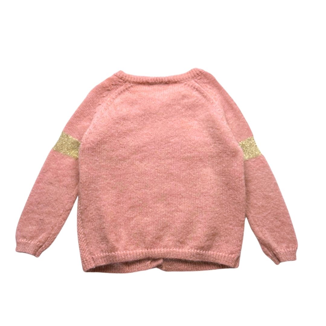 LOUISE MISHA - Cardigan rose avec imprimés en laine et alpage - 4 ans