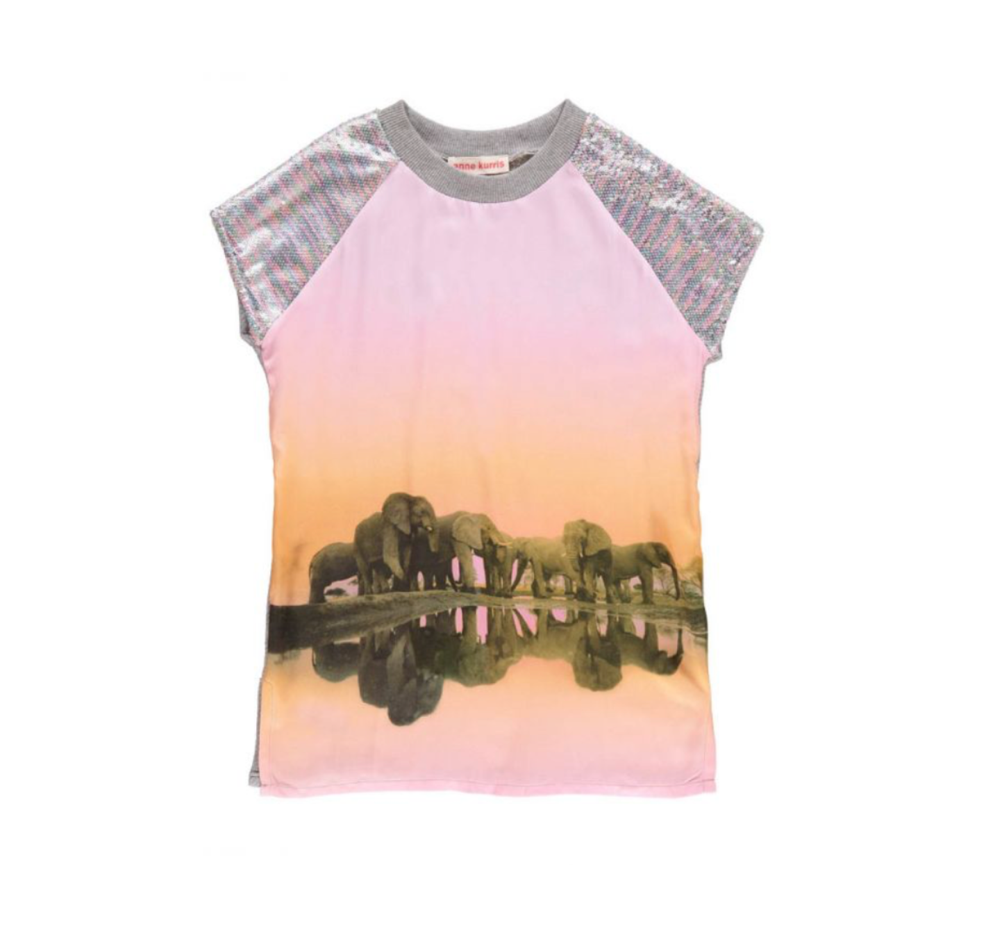 ANNE KURRIS - Robe bi-matière motif éléphants - 4 ans