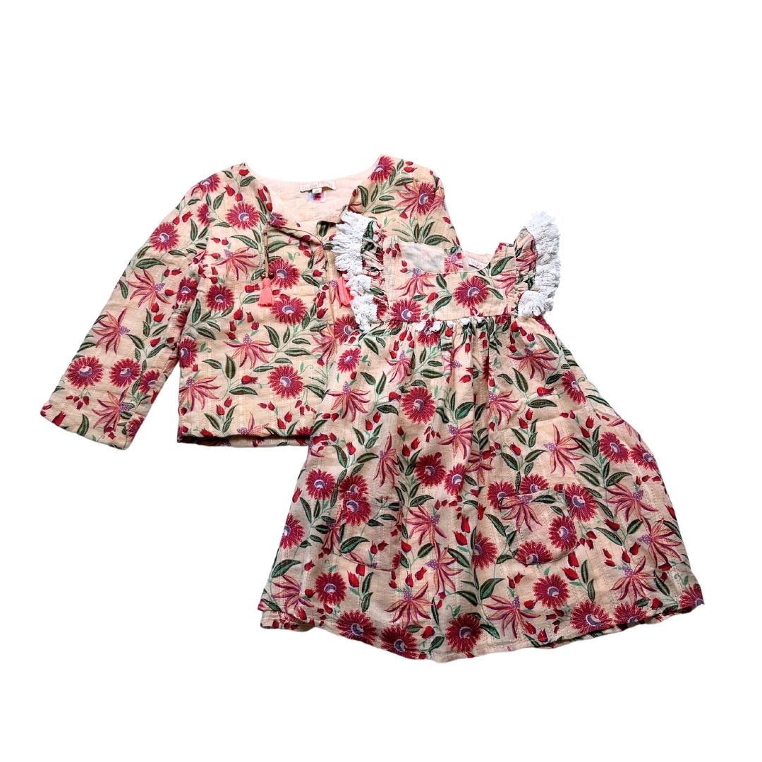 LOUISE MISHA - Ensemble robe et veste crème avec fleurs - 3 ans