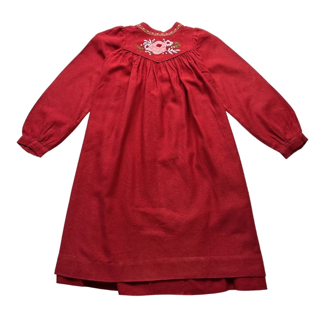 BONPOINT - Robe rouge avec fleurs brodés - 8 ans