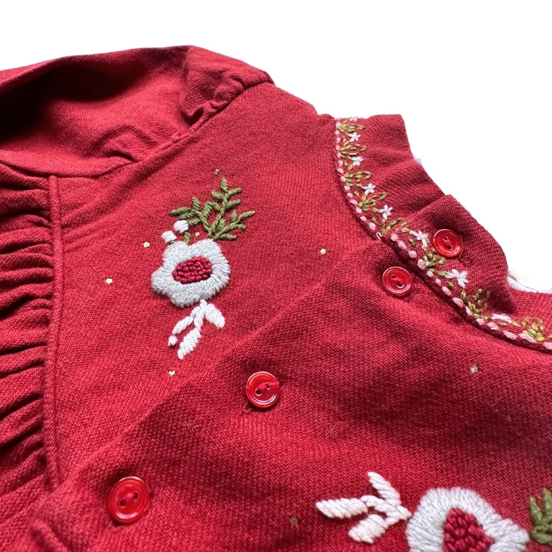 BONPOINT - Robe rouge avec fleurs brodés - 8 ans