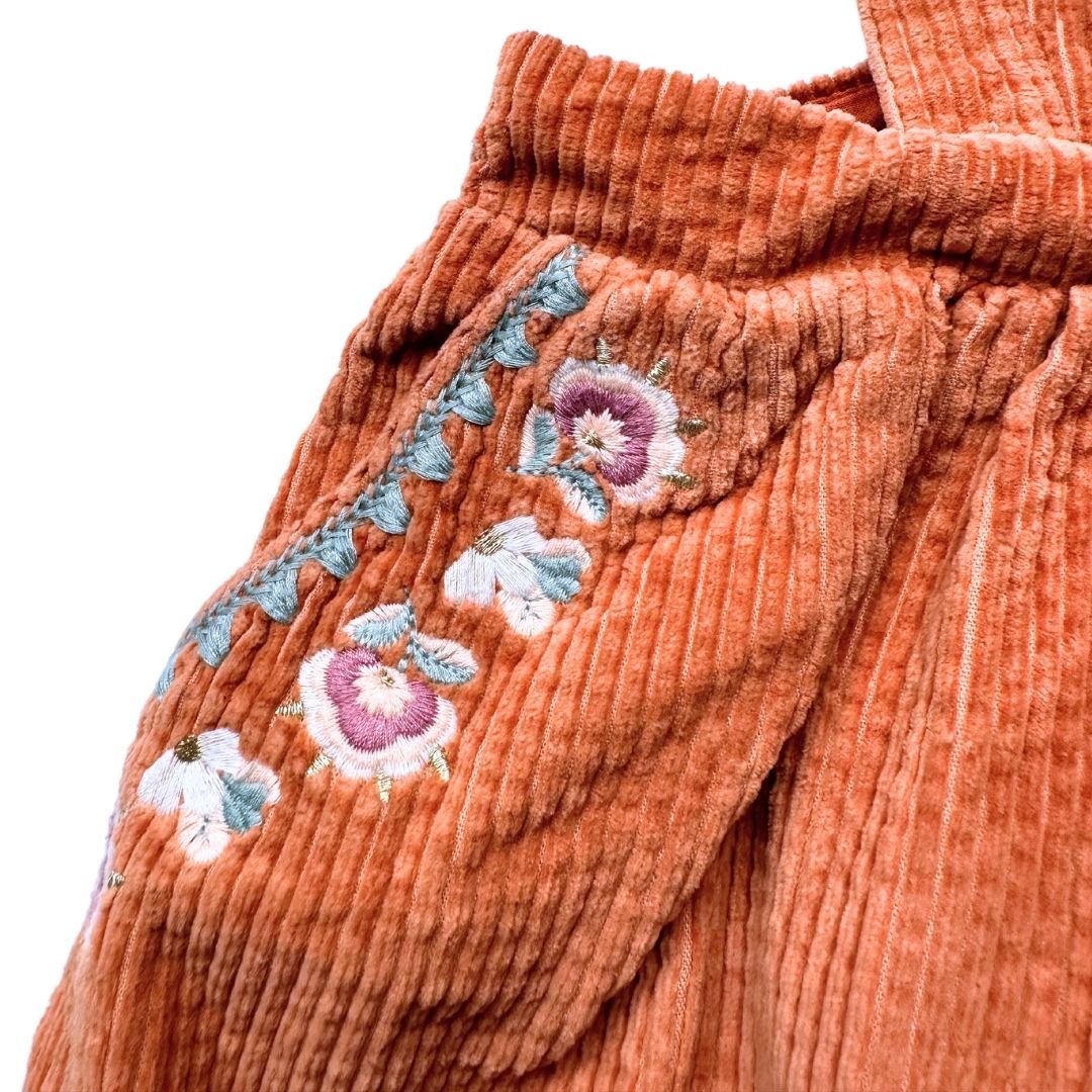 LOUISE MISHA - Jupe en velours rose avec broderies et bretelles - 10 ans