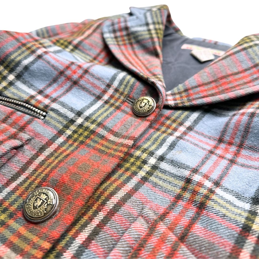 BONPOINT - Manteau à carreaux en laine bleu rouge et vert - 6 ans