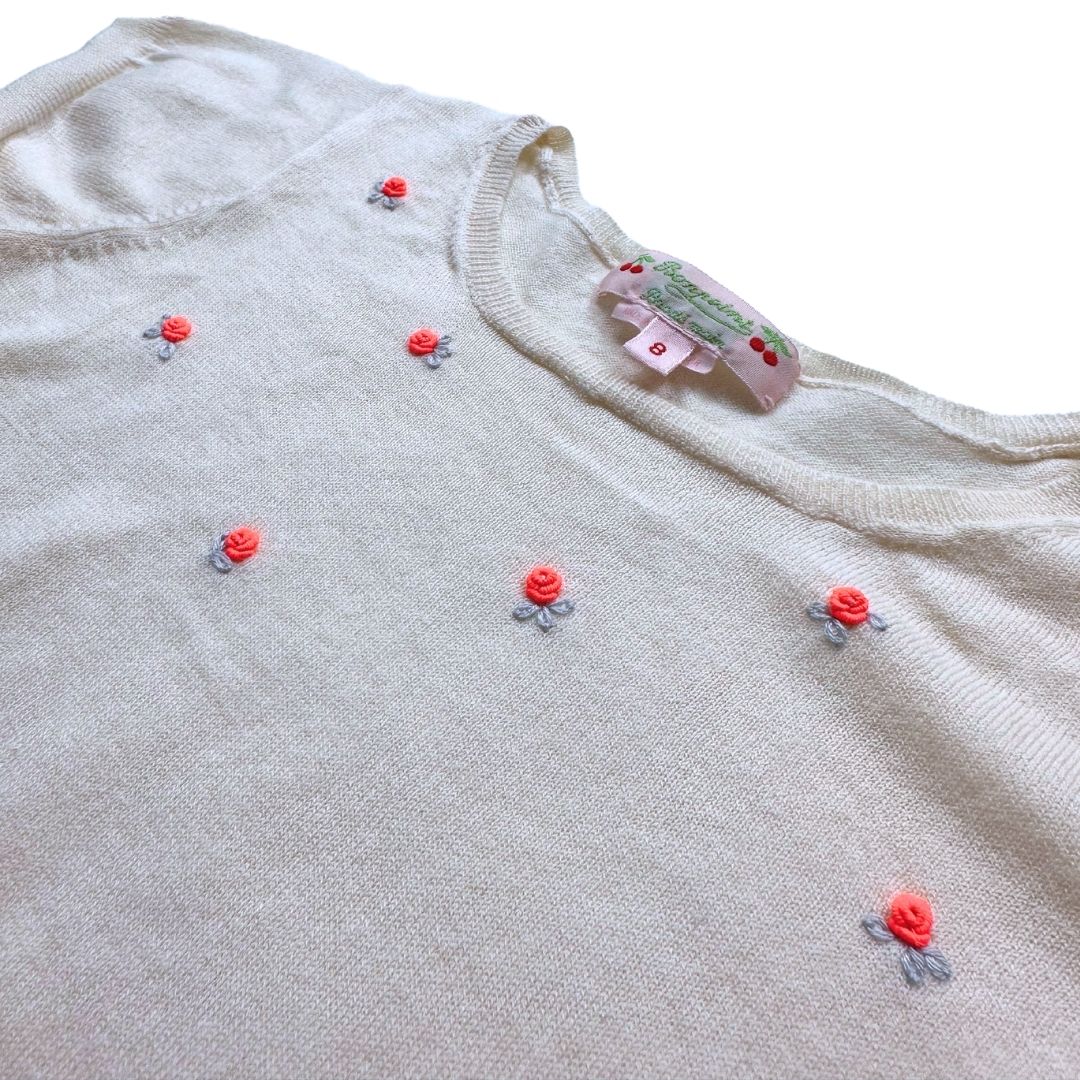 BONPOINT - T-shirt crème avec roses brodées - 8 ans