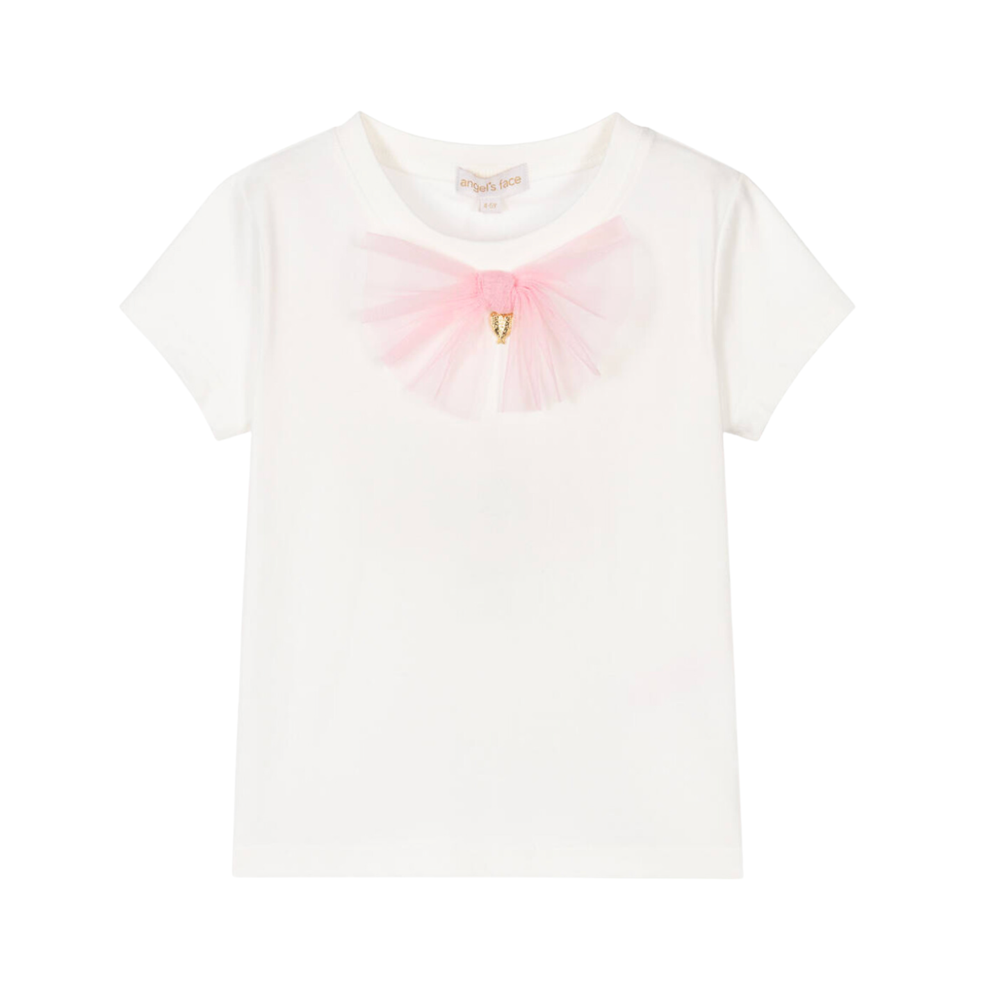 ANGEL’S FACE - T shirt blanc en coton noeud rose - 4/5 ans