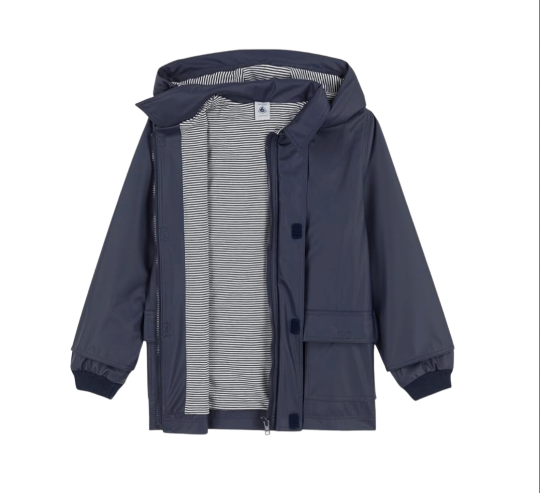 PETIT BATEAU - Navy blue hooded raincoat - 5 years