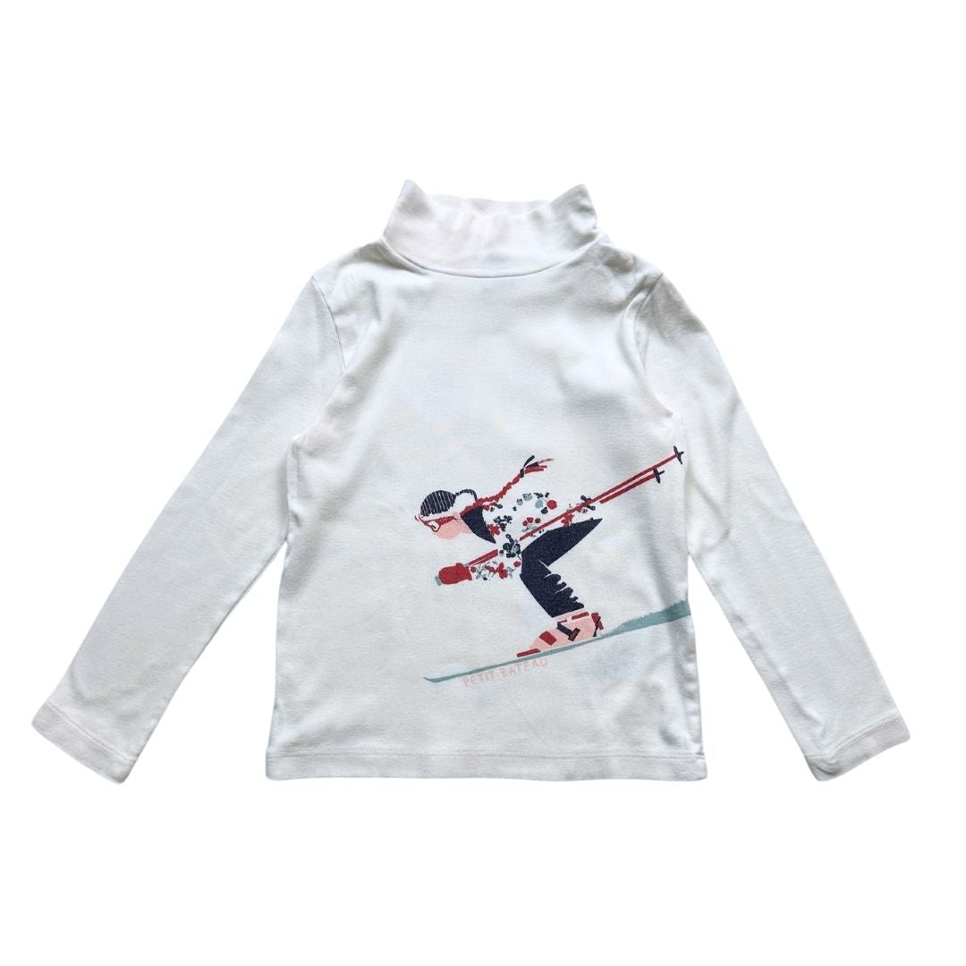 PETIT BATEAU - T-shirt à manches longues blanc avec imprimé - 5 ans
