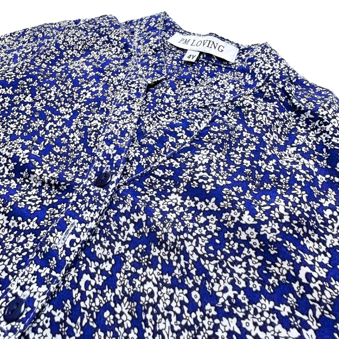 PM LOVING - Blue blouse with white flowers - 4 years