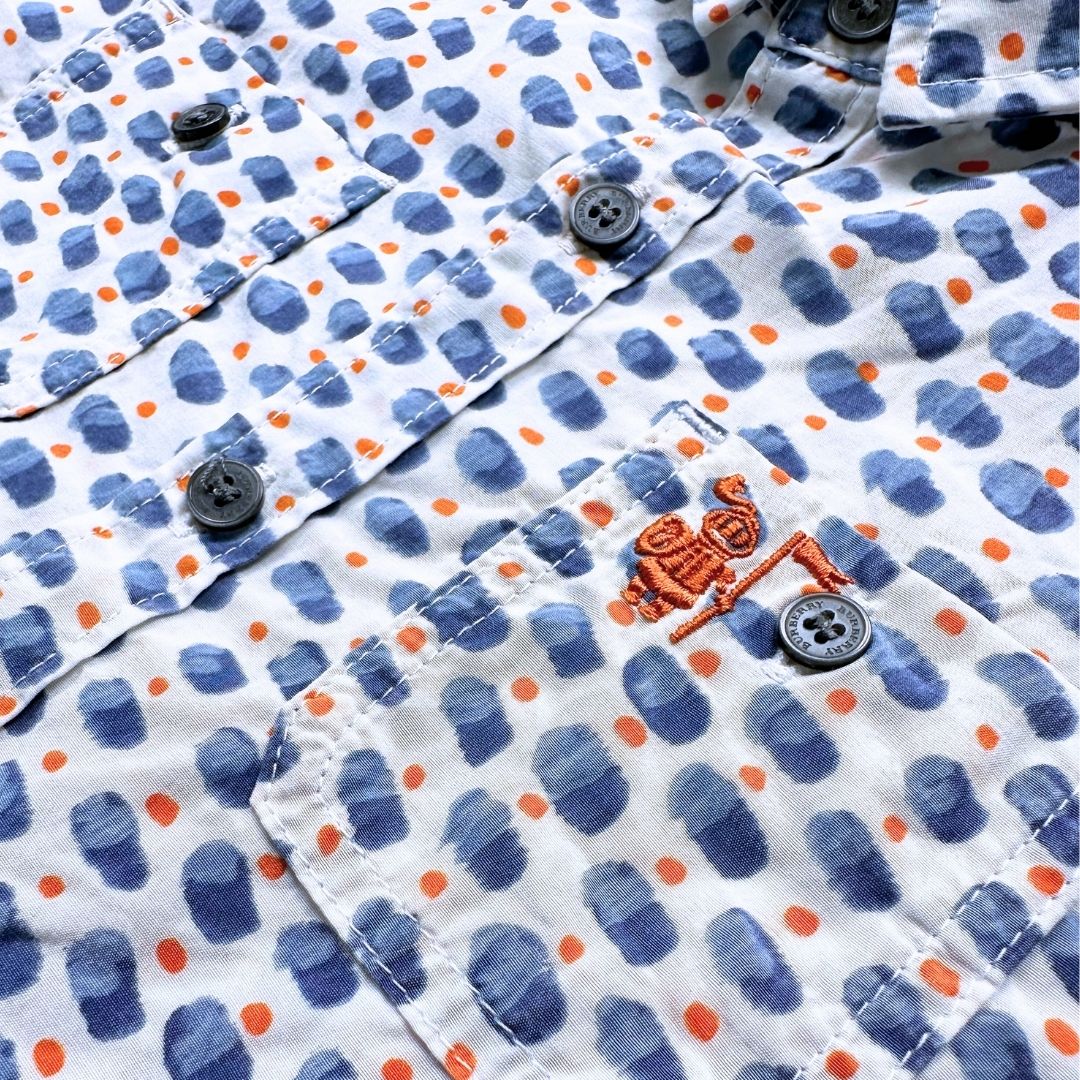 BURBERRY - Chemise en soie à motifs bleu et orange - 18 mois
