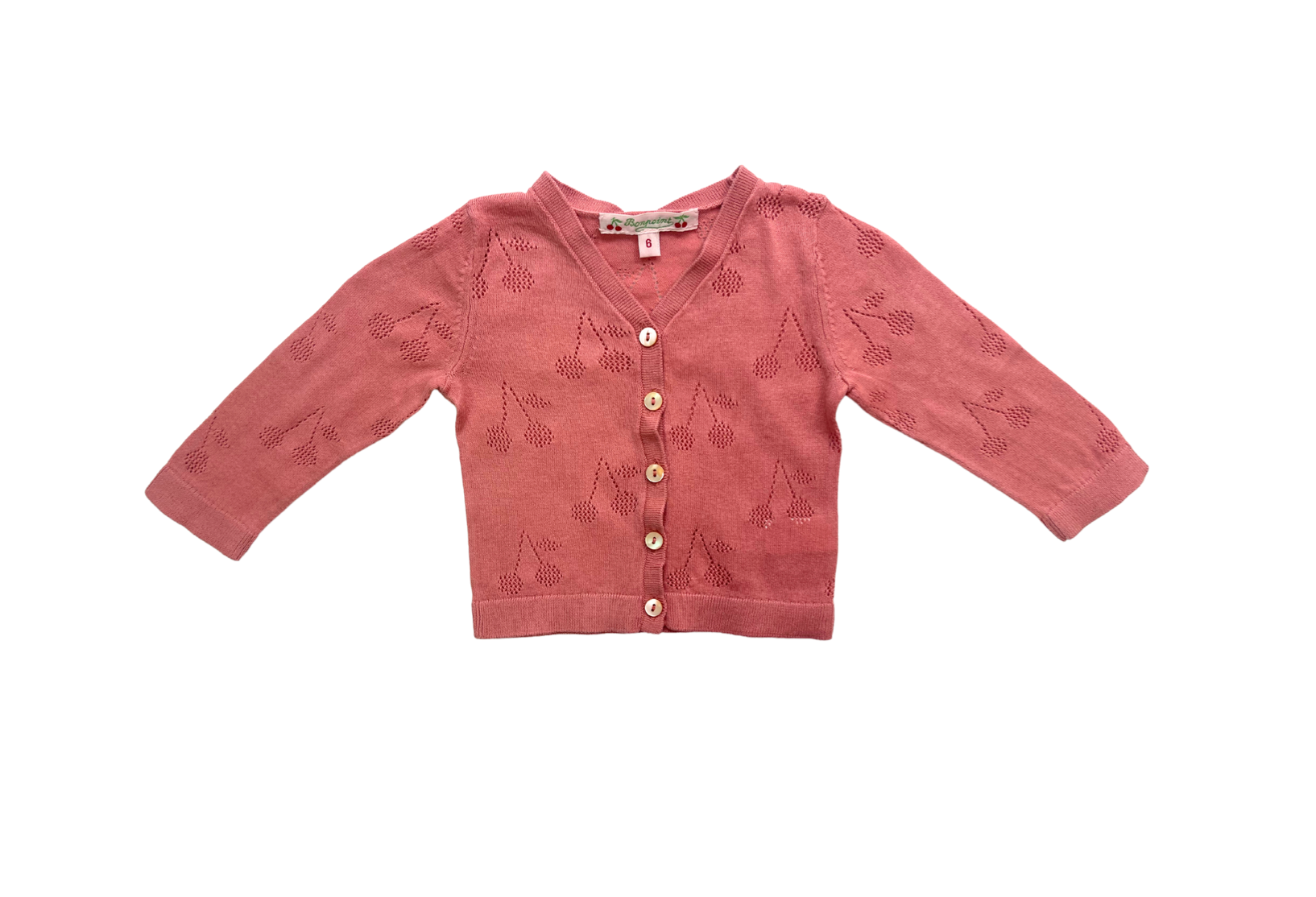 BONPOINT - Cardigan rose motif cerises - 6 mois