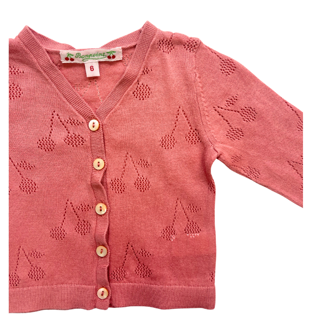 BONPOINT - Cardigan rose motif cerises - 6 mois