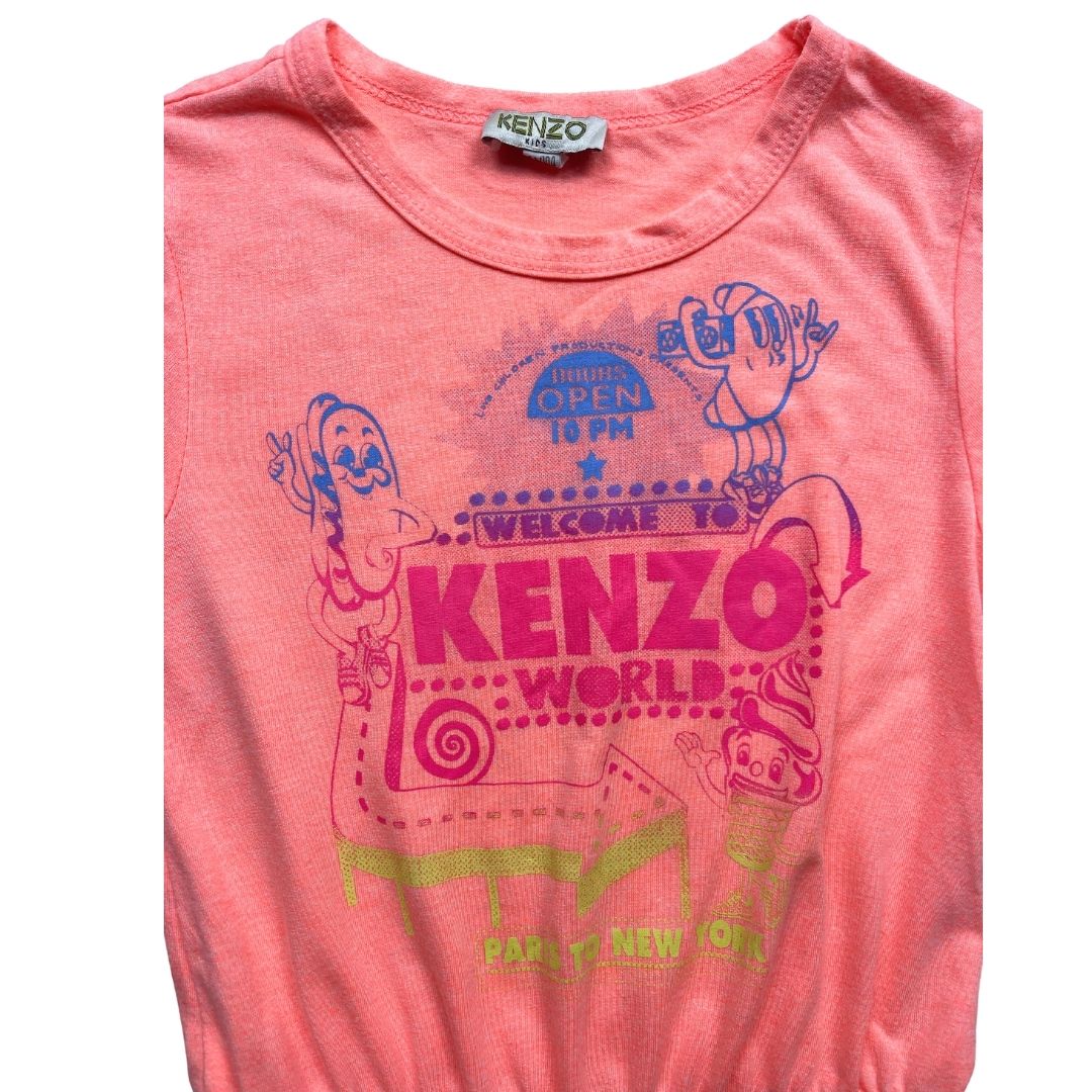 KENZO - Robe en coton rose flu à motif - 4 ans