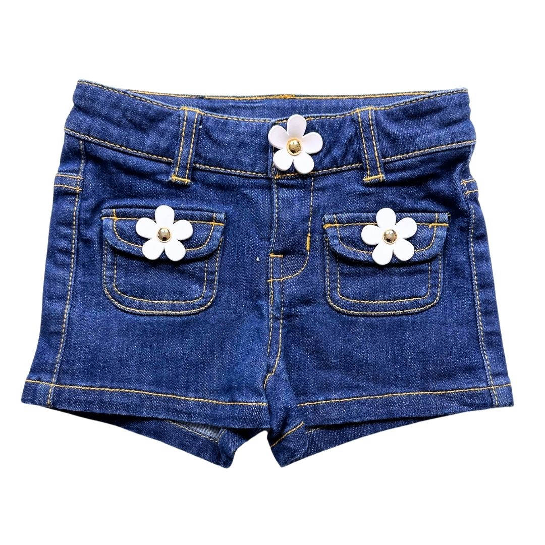 LITTLE MARC JACOBS - Short en jean bleu avec fleurs blanches - 4 ans