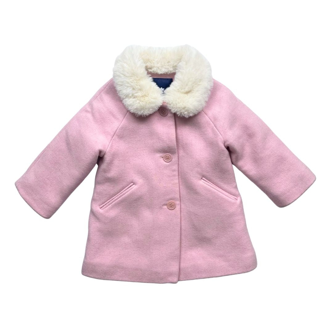 JACADI - Manteau rose en laine col fausse fourrure - 2 ans