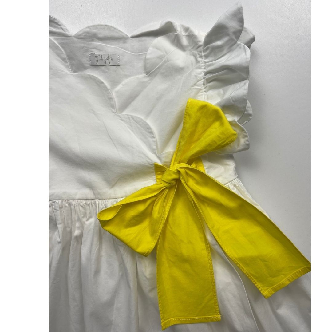 IL GUFO - Robe blanche ceinture jaune - 18 mois