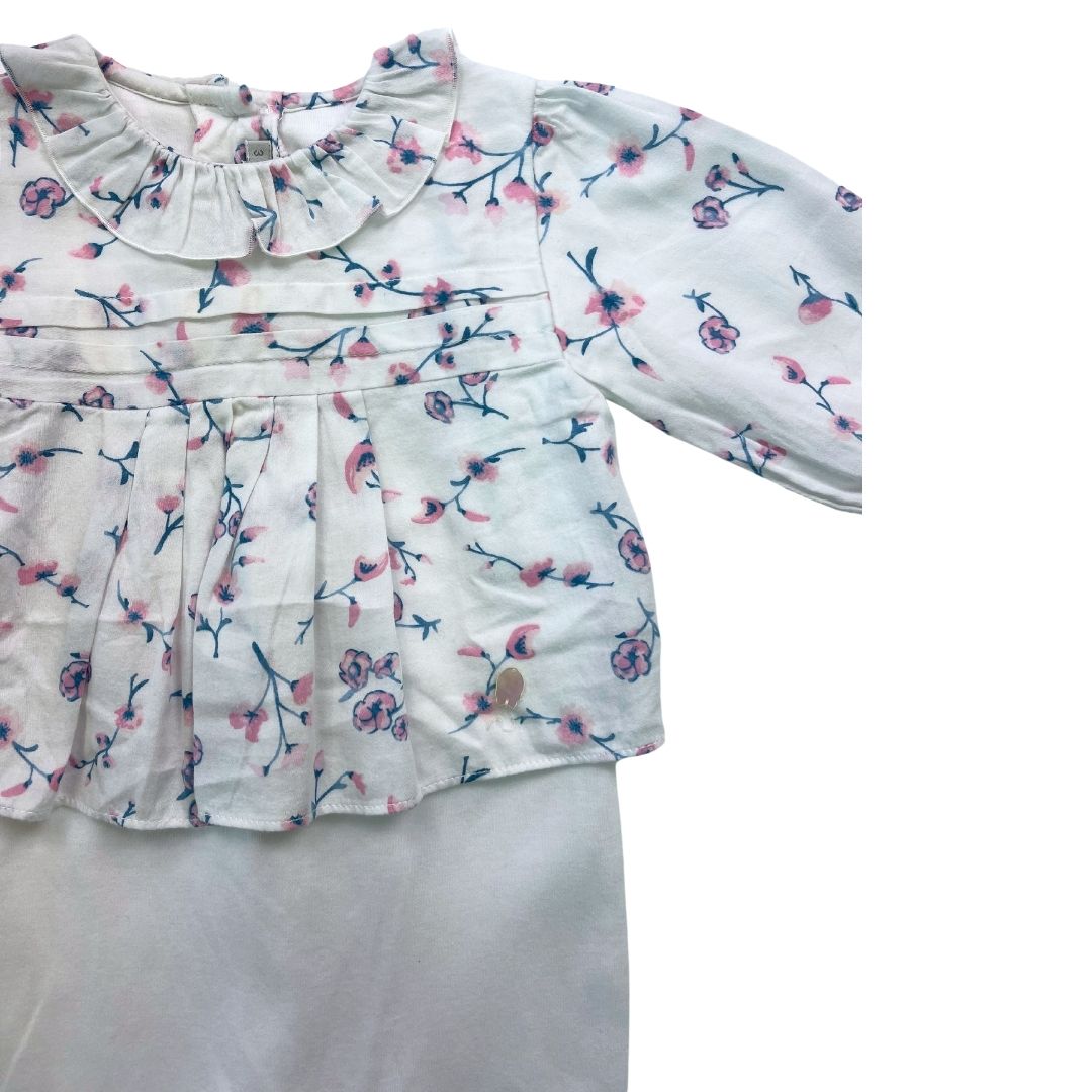 BABY DIOR - Pyjama blouse à fleurs roses intégrée - 3 mois