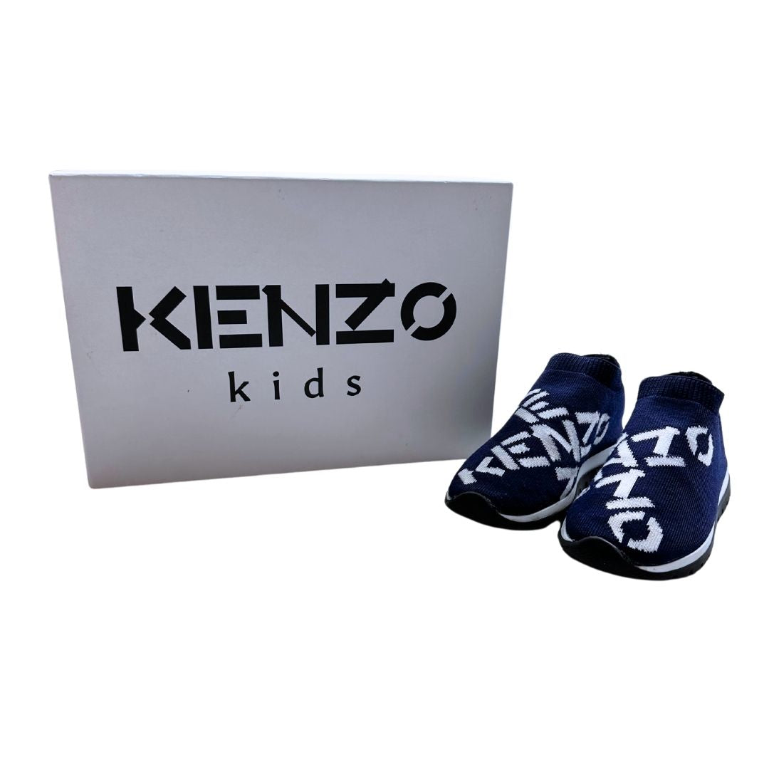 KENZO - Baskets chaussettes en tricot bleu et blanc (neuf) - 25