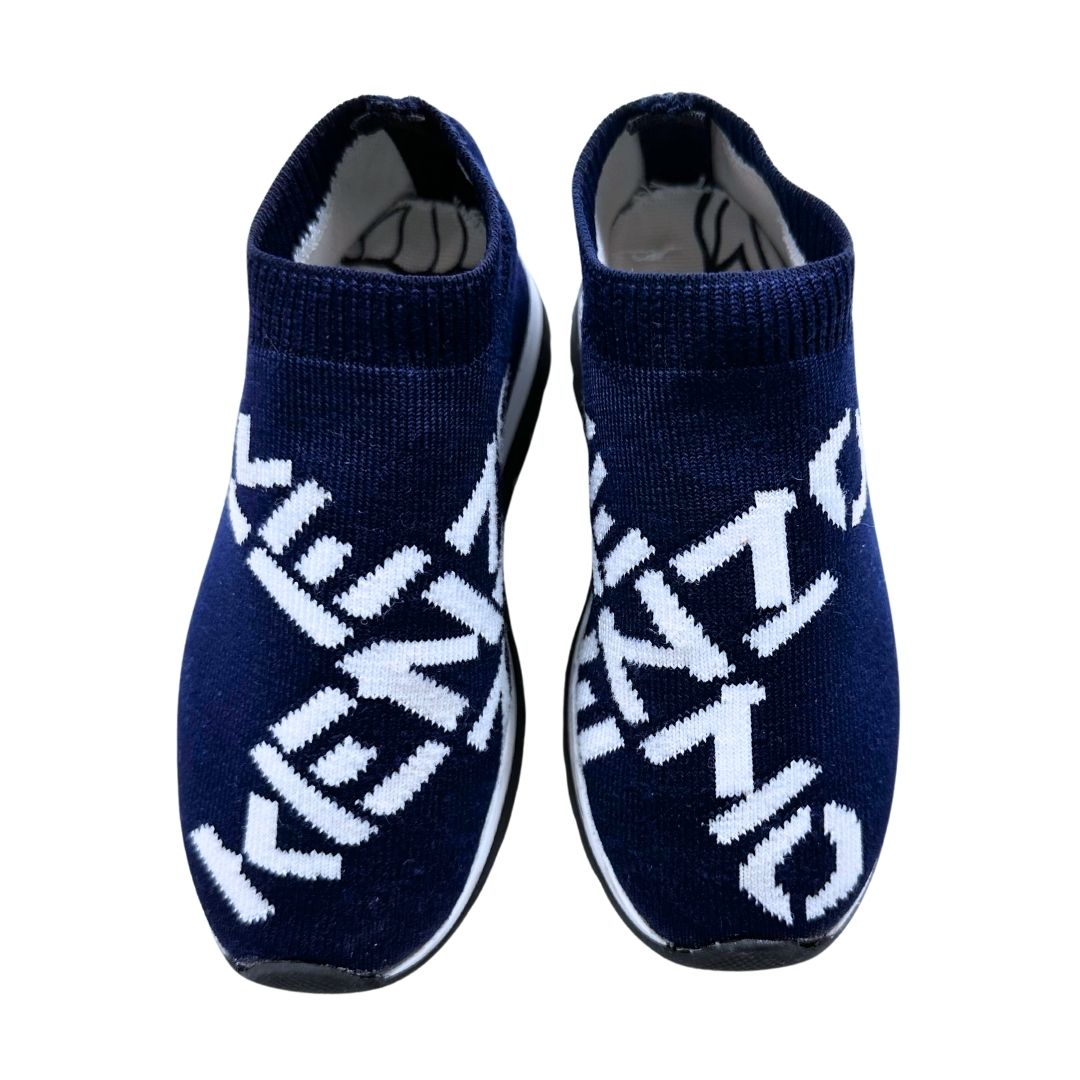 KENZO - Baskets chaussettes en tricot bleu et blanc (neuf) - 25