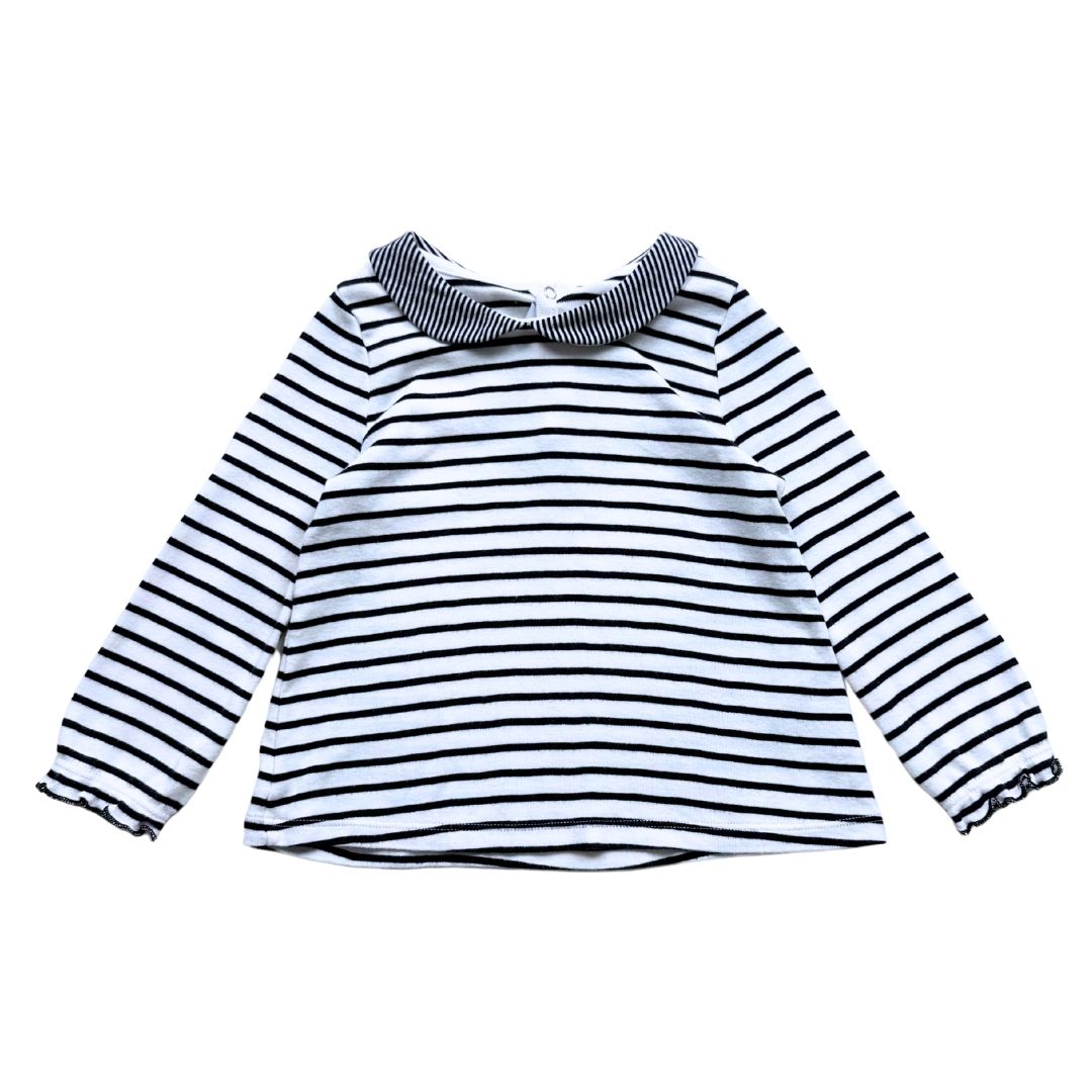 PETIT BATEAU - T-shirt marinière bleu et blanc - 2 ans