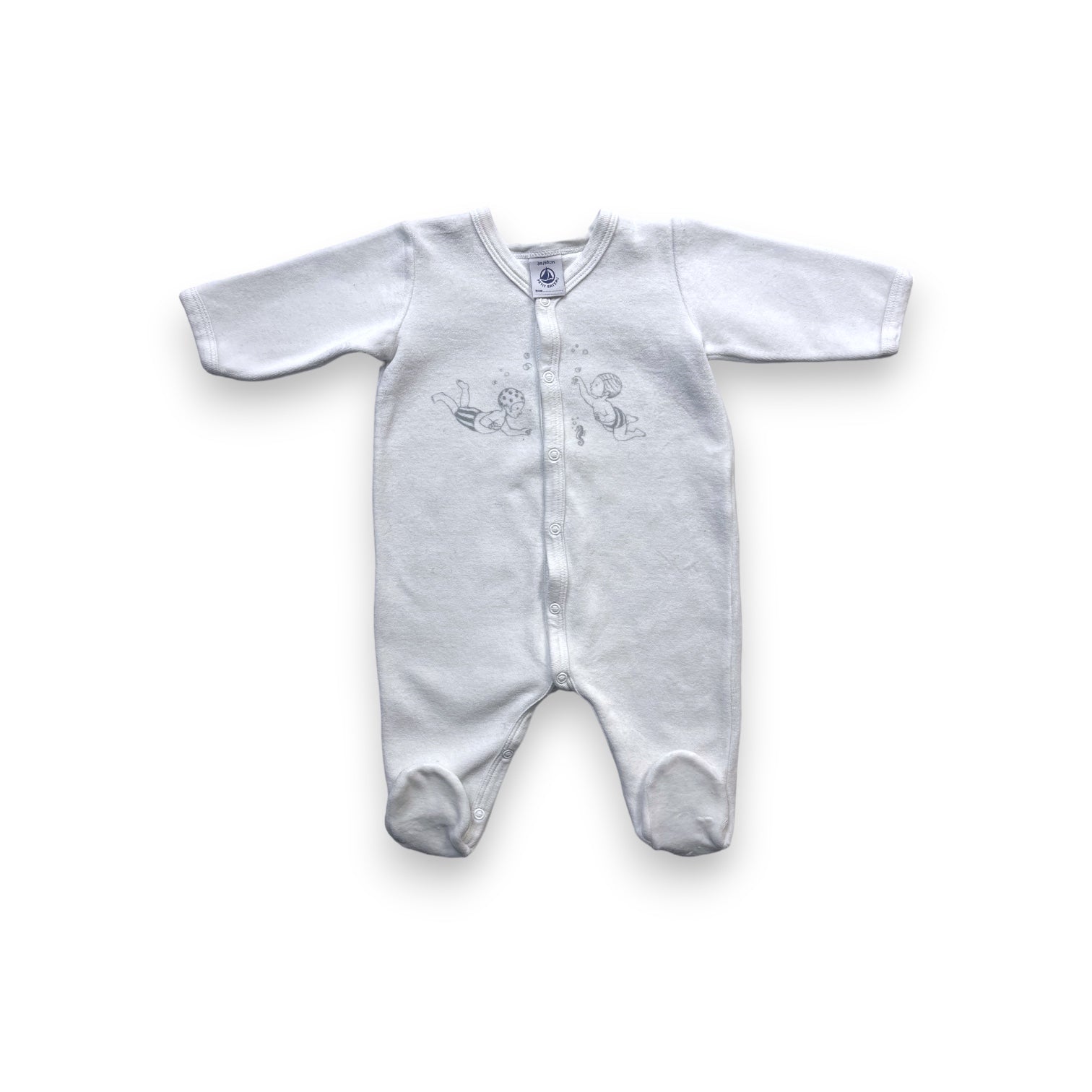 PETIT BATEAU - Pyjama blanc en velours - 3 mois