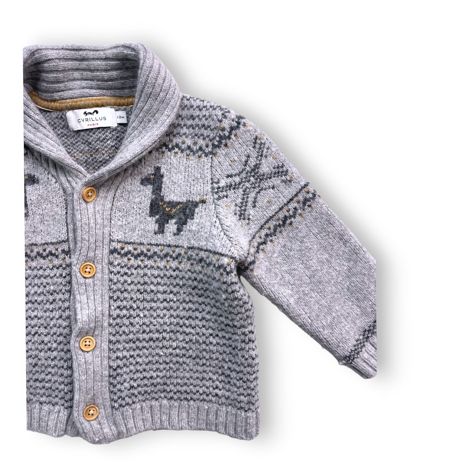 CYRILLUS- Gilet en laine grise à motifs - 12 mois