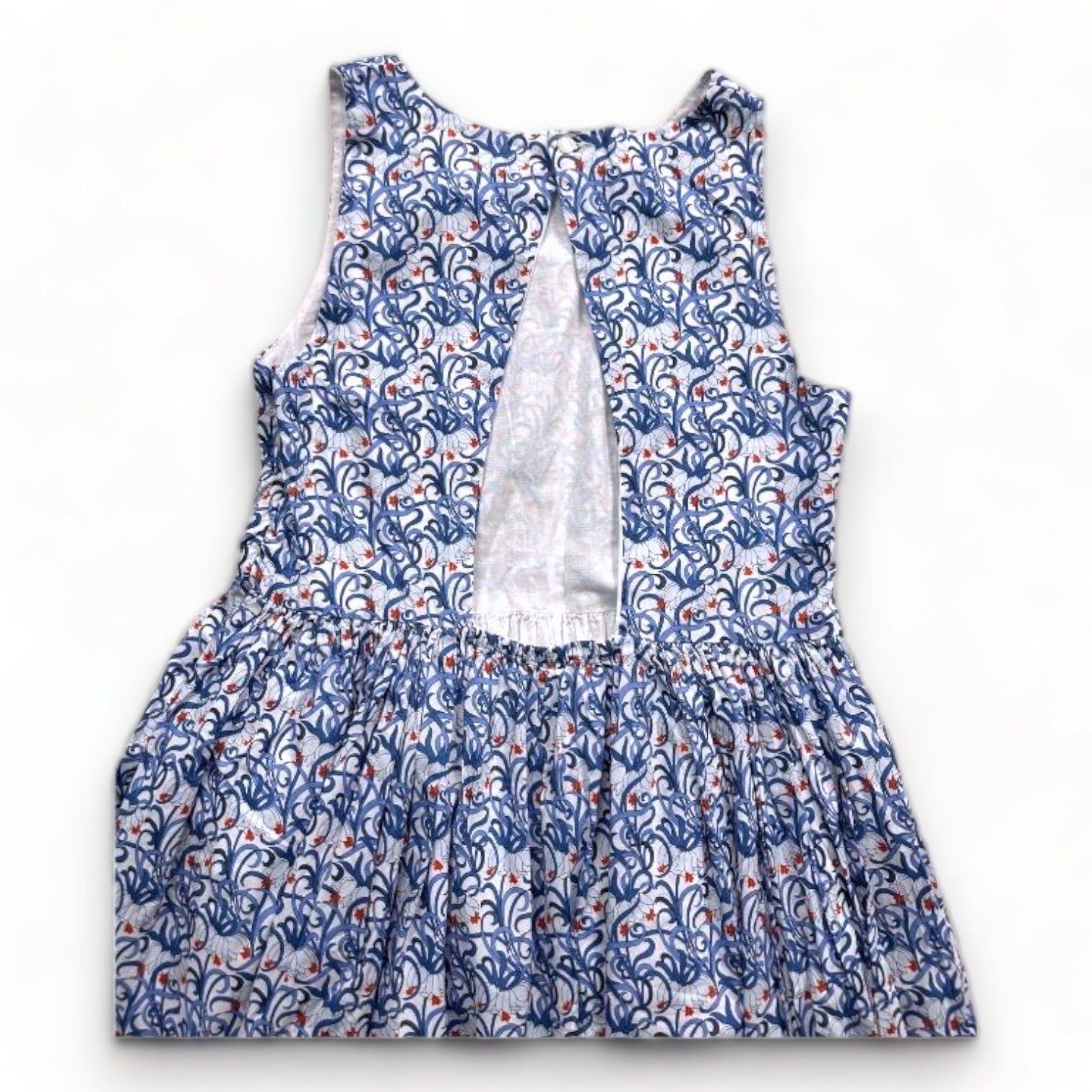 JACADI - White dress with blue patterns - 12 years