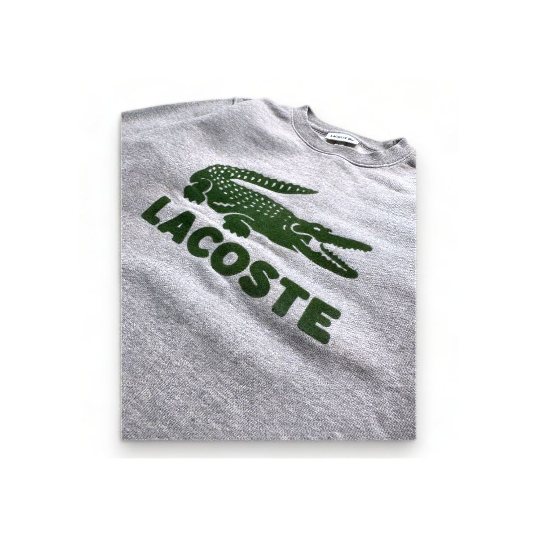 LACOSTE - Sweat gris logo velours vert - 12 ans