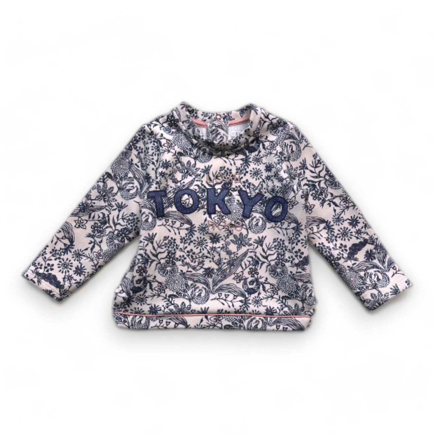 IKKS - T-shirt à manche longues blanc avec imprimés bleu - 18 mois