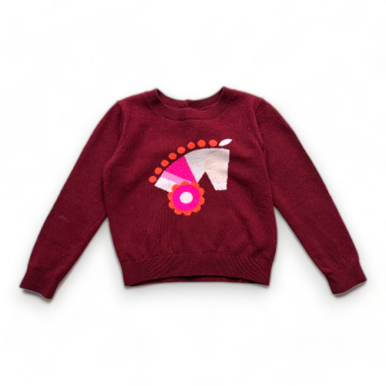 JACADI - Roter Wollpullover mit Pferdeprint - 4 Jahre