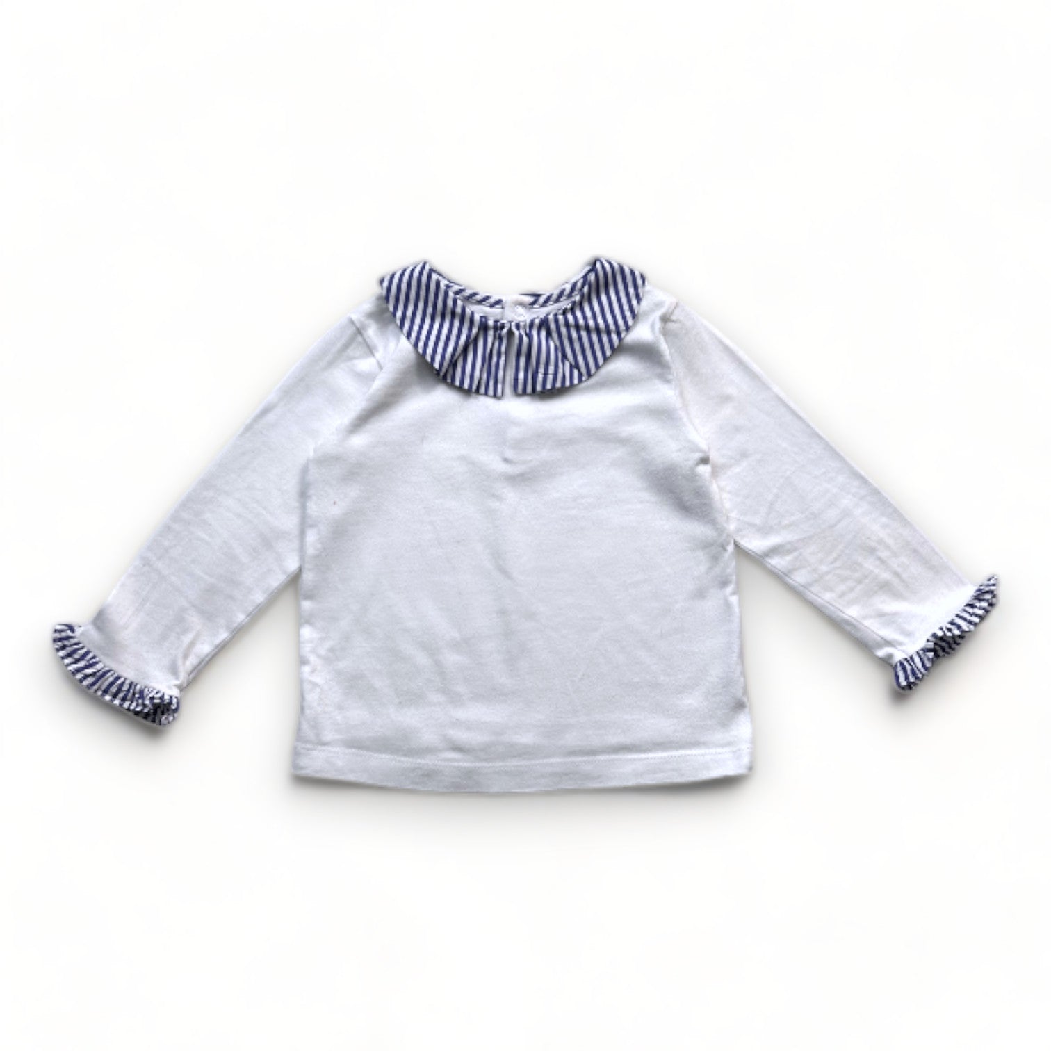 JACADI - T-shirt à manches longues blanc avec col à rayures - 3 ans
