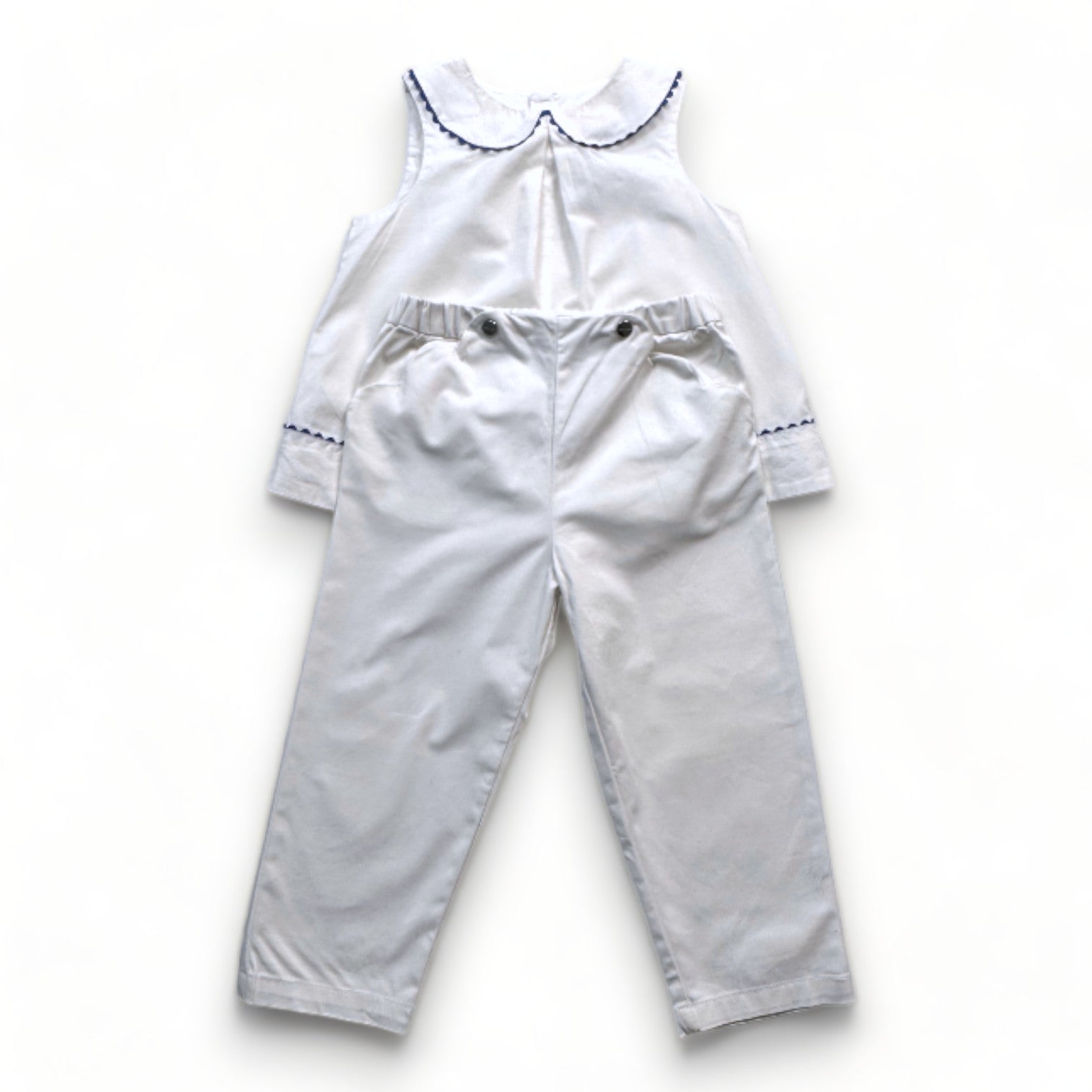 JACADI - Ensemble pantalon et blouse blanche avec détails bleus - 2 ans