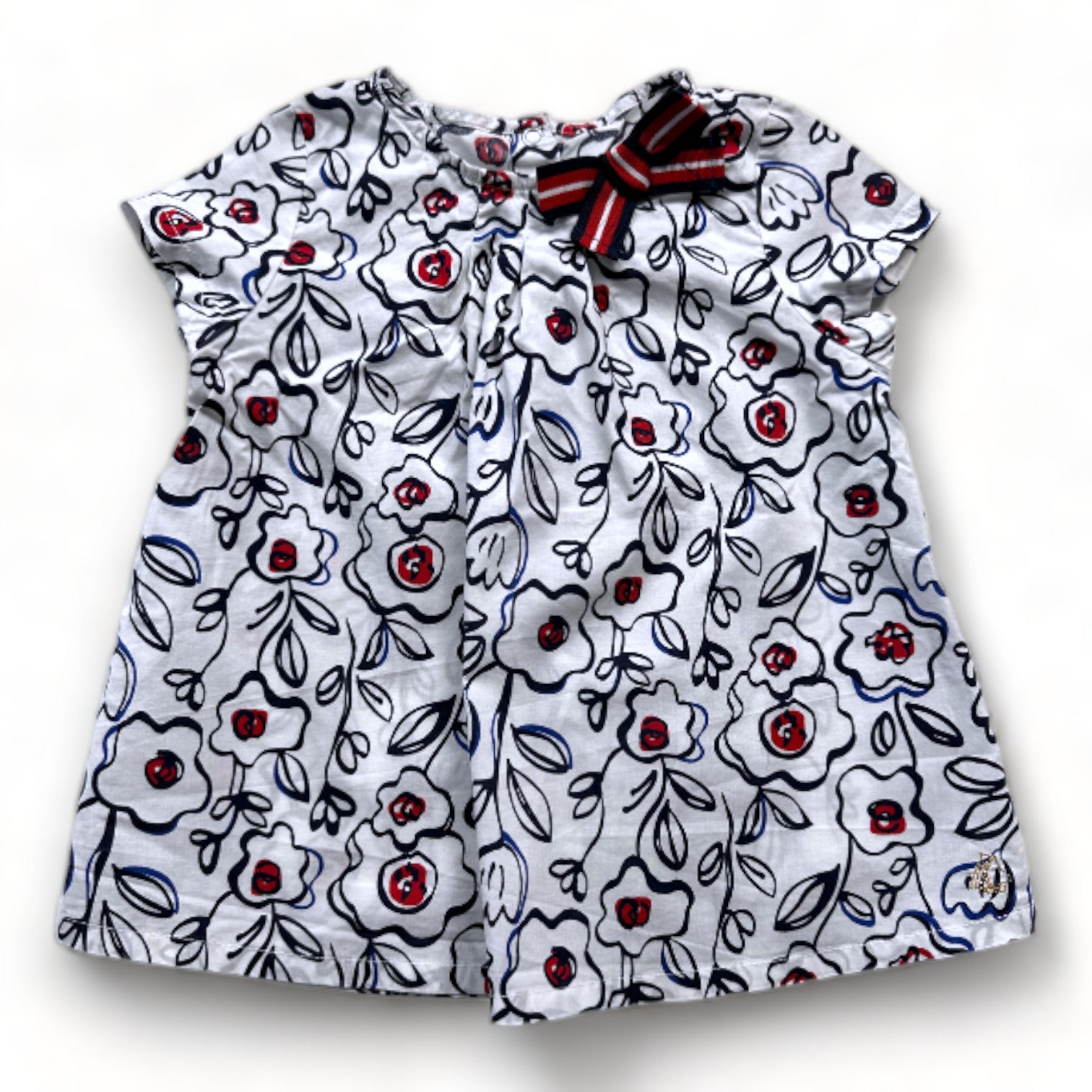 PETIT BATEAU - Blouse blanche avec motifs bleu marines - 2 ans