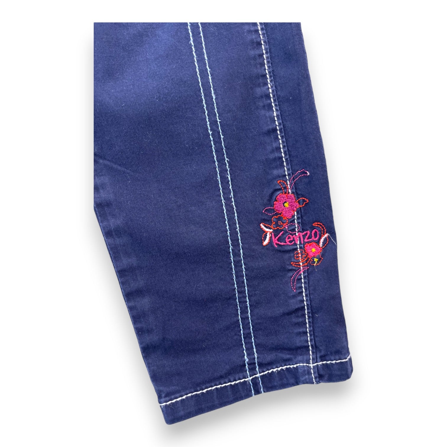 KENZO - Pantalon droit bleu marine coutures apparentes -  2 ans
