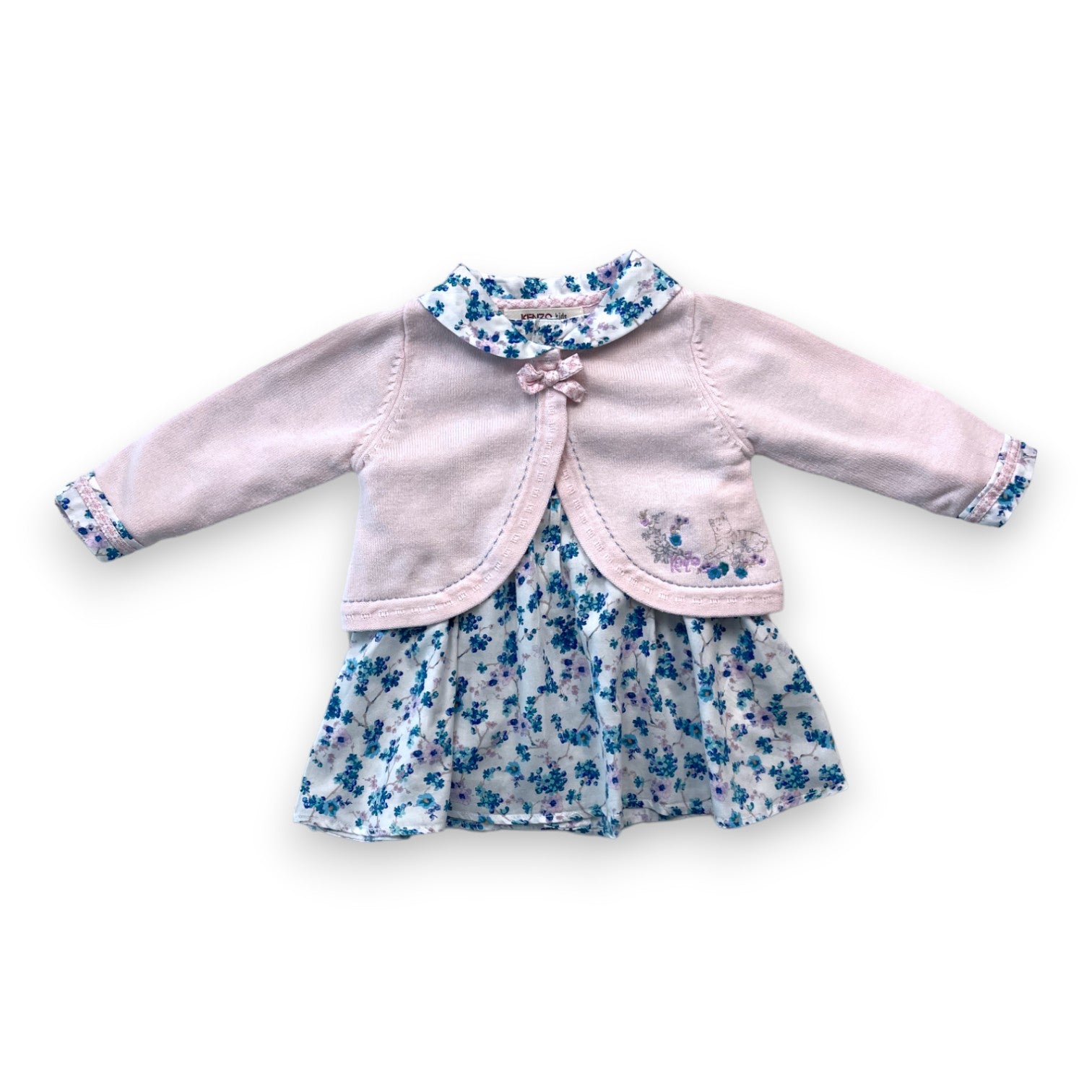 KENZO - Ensemble robe cardigan rose et bleu - 9 mois