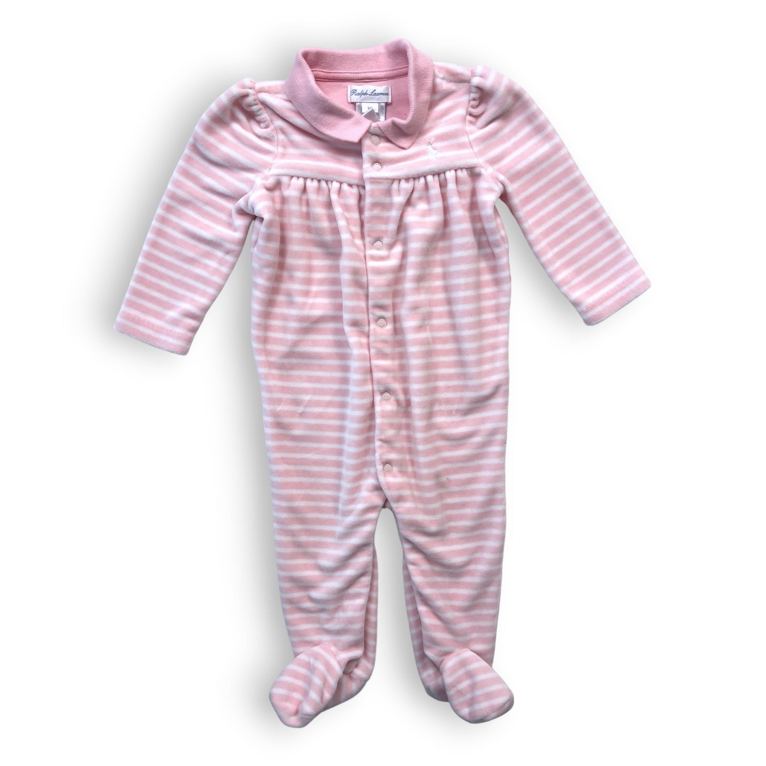 RALPH LAUREN - Pyjama en velours rayé rose et blanc - 6 mois