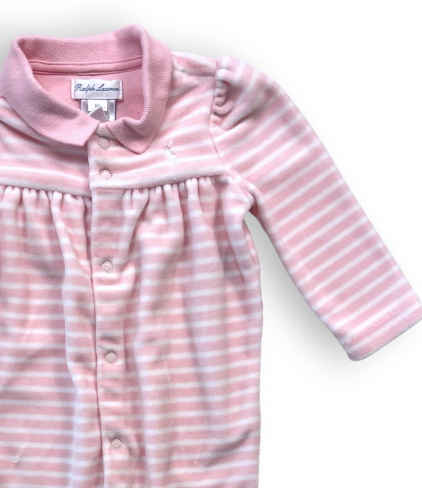 RALPH LAUREN - Pyjama en velours rayé rose et blanc - 6 mois