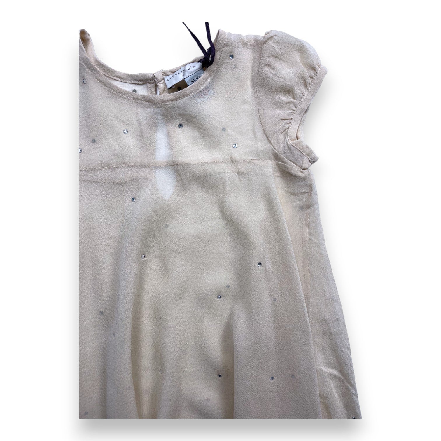 STELLA MCCARTNEY - Robe transparente en soie rose poudré à strass (neuve) - 4 ans